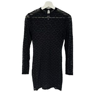 NWOT SHEIN SXY MOCK NECK GLITTER  DOT GEO MESH DRESS SHEER BLACK SIZE SMALL